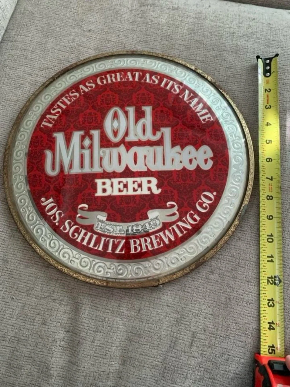 Vintage 1973 Old Milwaukee Beer Bubble Glass Sign Reverse Paint Jos Schlitz